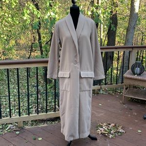 Camel trench coat.
